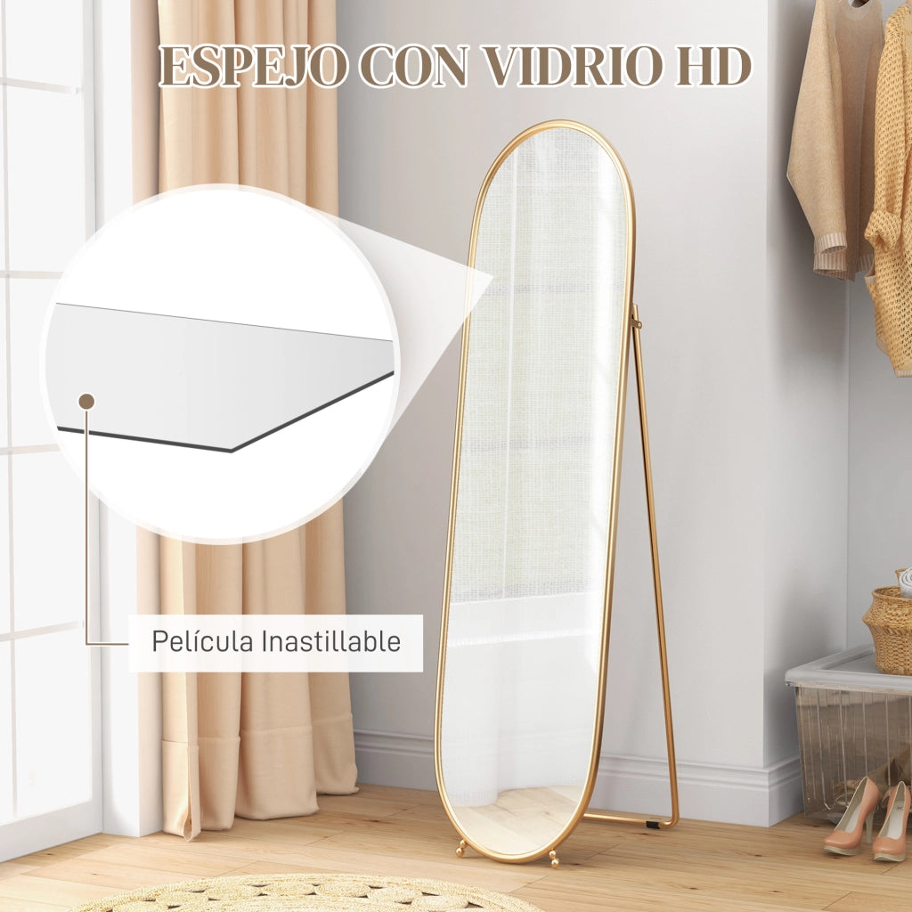 Specchio da Terra Ovale 160x40 cm ¨C zephmum ¨C Cornice Metallo Dorato
