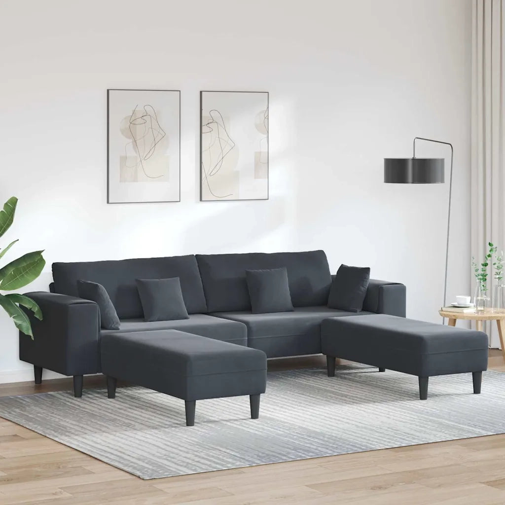 vidaXL Divano in Velluto con cuscino 3 pcs Grigio scuro 208 cm Velluto
