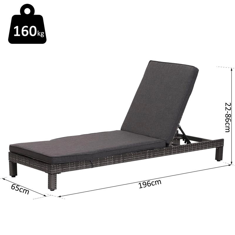 SET 2 SDRAIO DA GIARDINO IN PE RATTAN CON CUSCINO IMBOTTITO GRIGIO 196X65X22 CM