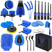 Set di pulizia autoguida 27 pezzi, set di pulizia autoguida, spazzola per auto per pulire interno ed esterno, cerchi, cruscotto e sedili - compreso contenitore di trasporto