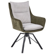 Poltrona grigio chiaro e verde scuro in ciniglia con base girevole in acciaio seduta rigida per soggiorno stile scandinavo moderno