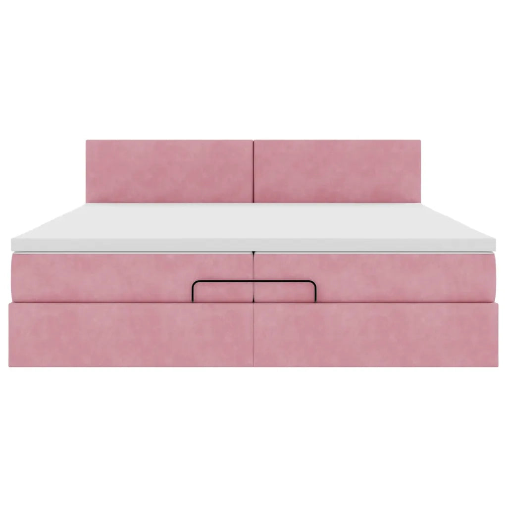 Struttura Letto Pouf con Materasso Rosa 200x200 cm Velluto
