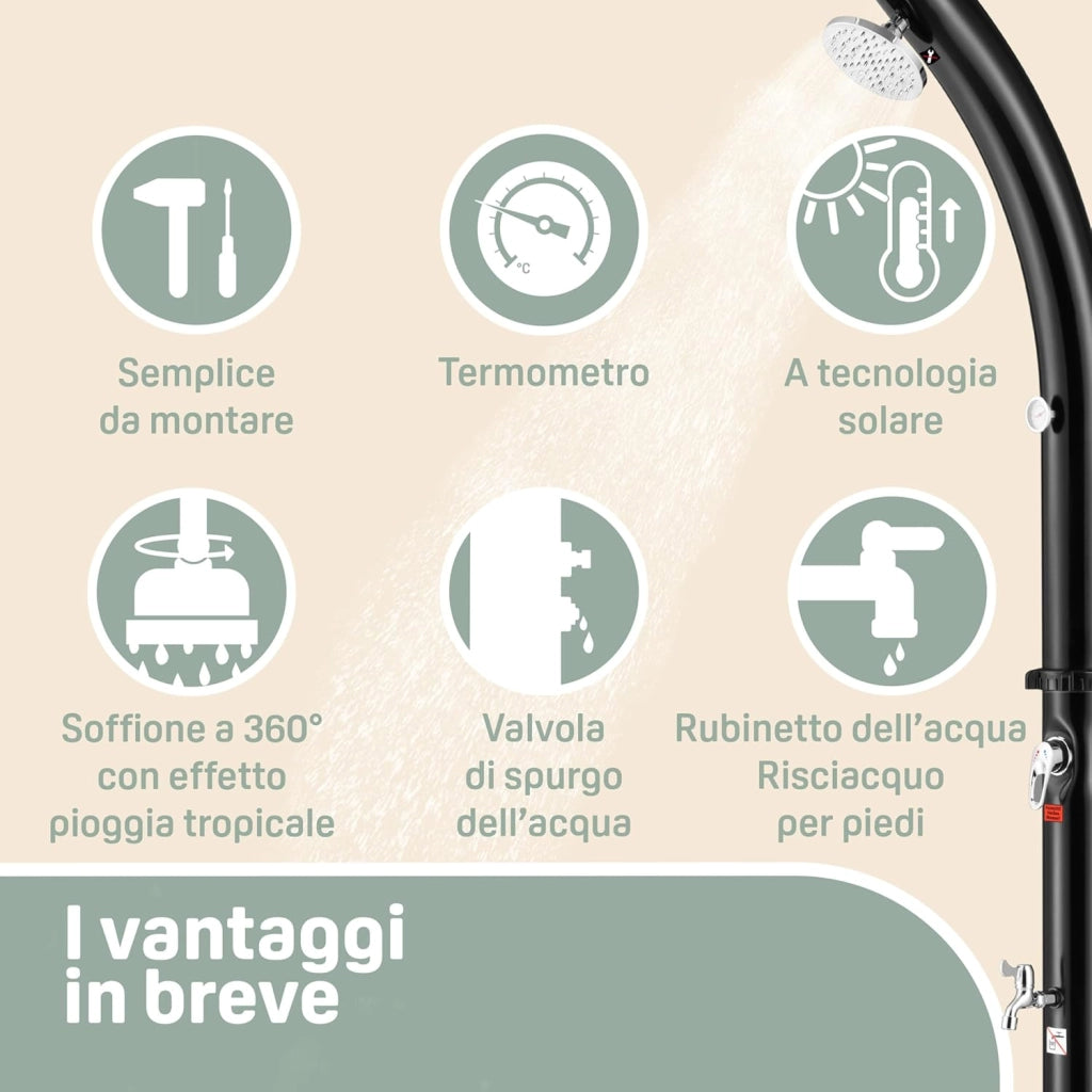 ® Doccia Solare Bow 20 L Soffione 360° Miscelatore Rubinetto 60°C Piscina Giardino Campeggio