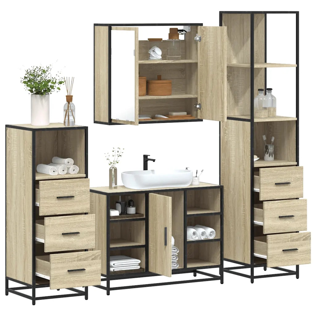 Set Mobili da Bagno 4 pz Rovere Sonoma in Legno Multistrato 3301271