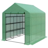Serra da Giardino con Ripiani a 3 Livelli, Porta Avvolgibile, Tubo in Acciaio, 244 x 180 x 210 cm, Verde