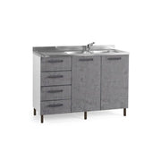 Sottolavello con cassetti 120 cm sinistro con lavello colore cemento
