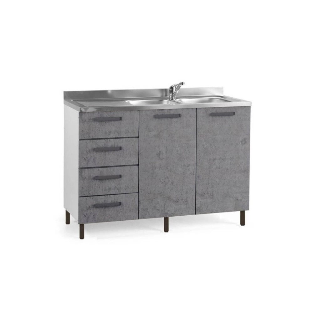 Sottolavello con cassetti 120 cm sinistro con lavello colore cemento