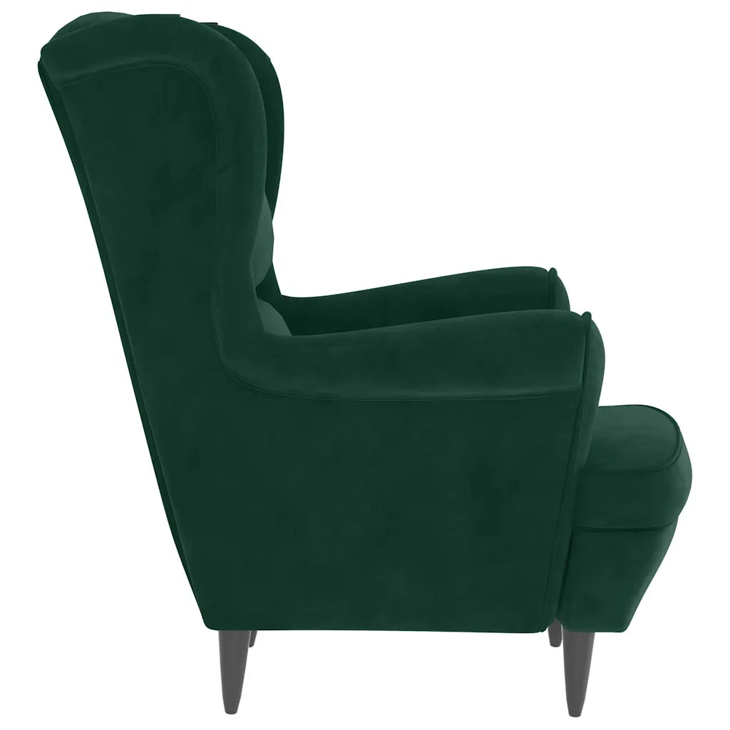 Divano Sedia-Poltrona Schienale ad Ala con Poggiapiedi Verde Scuro Velluto