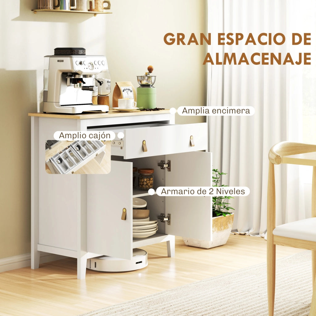 Consolle Ingresso con Cassetto e Ripiani ¨C Xylo ¨C Bianco e Rovere 80x40x90cm