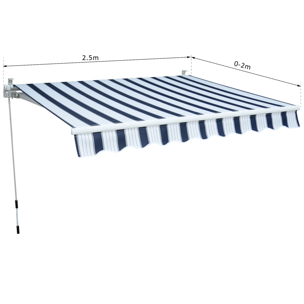 Easycomfort Tenda da Sole a Bracci 2.5x2m Avvolgibile Manuale in Alluminio e Poliestere Blu e Bianco