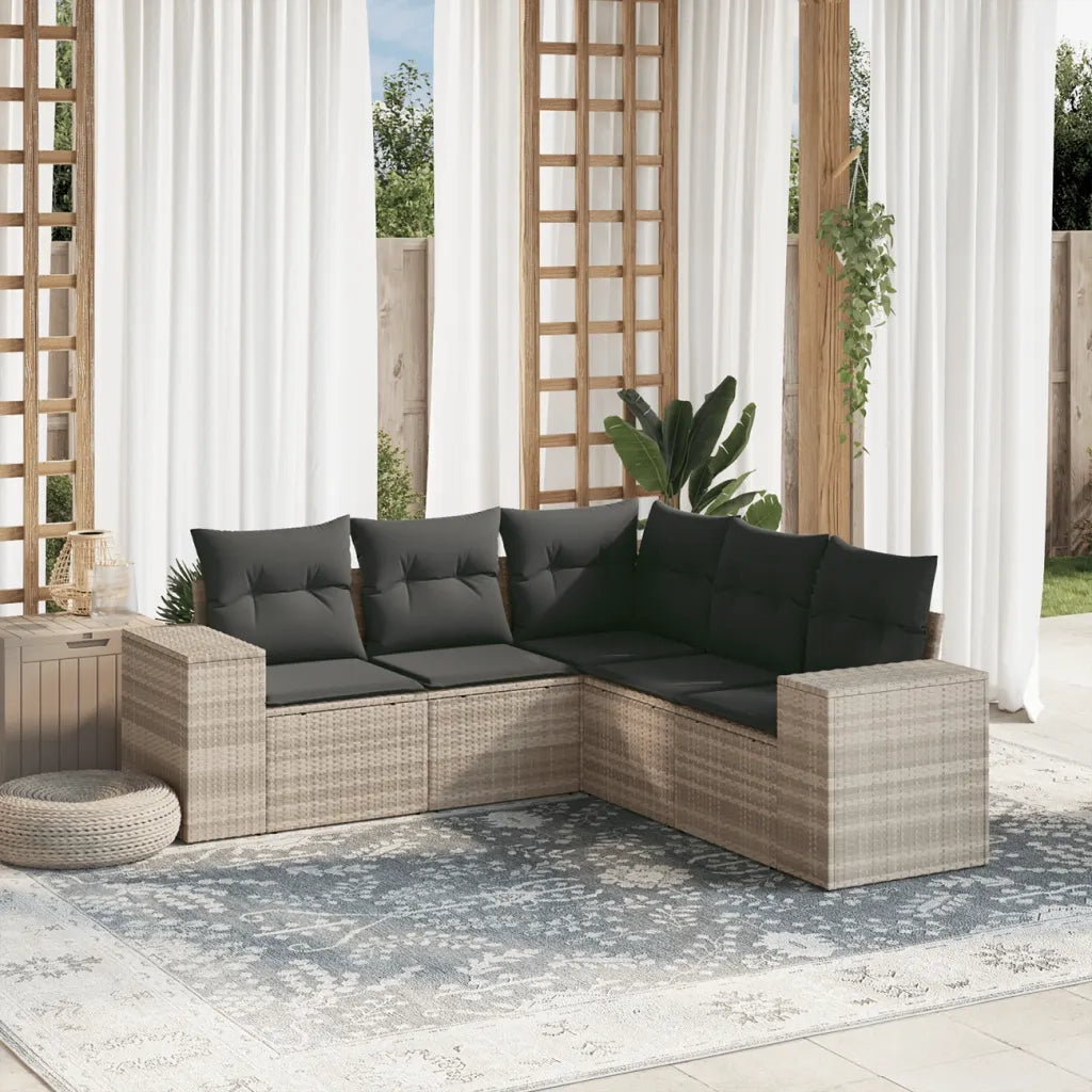Set Divano da Giardino 5pz | Set Salotto da Giardino con Cuscini Grigio Chiaro Polyrattan