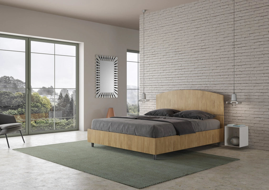 Letto Matrimoniale 160x200 cm con Rete e Contenitore Alzata Comoda Testata Inclinata a Doghe Dora Quercia