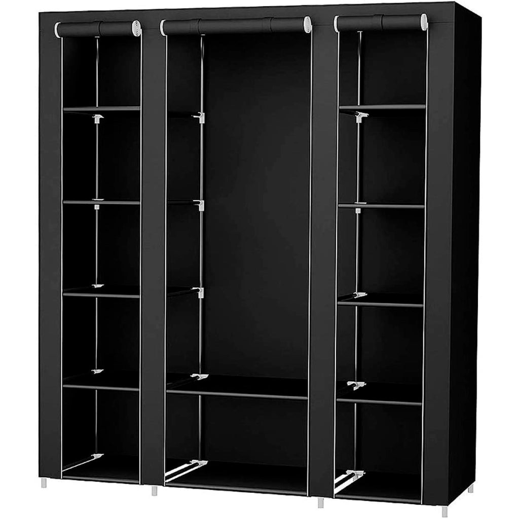 Armadio da toeletta in tessuto Nyana Home 170x150x45cm, 3 ante, 11 fori, 1 armadio nero