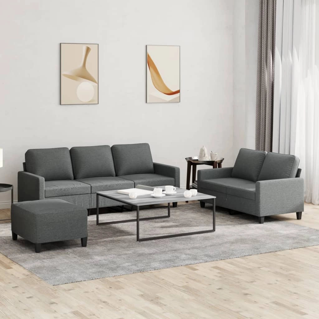 Set di Divani 3 pz con Cuscini Grigio Scuro in Tessutocod mxl 83172