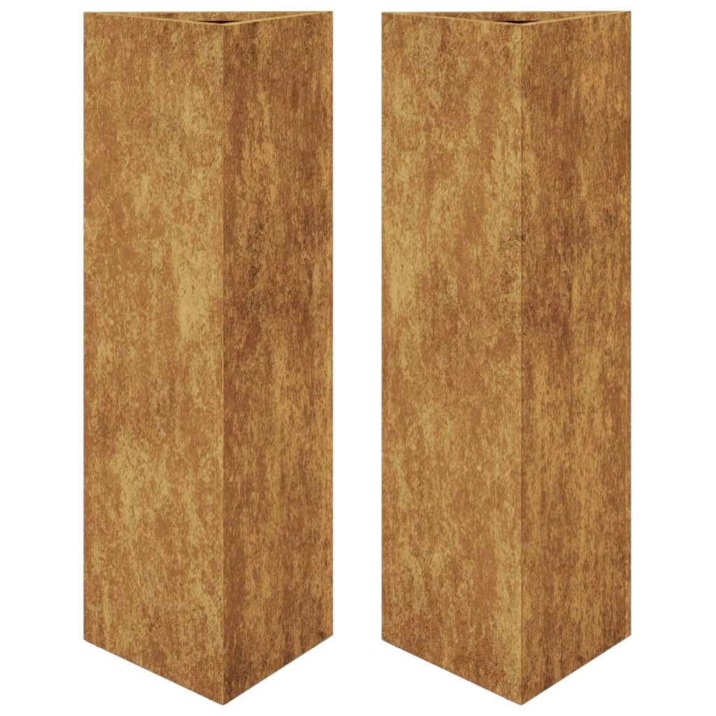 Vaso per fioriera aiuola rialzata piante fiori giardino terrazzi set da 2 triangolari 30 x 26 x 75 cm acciaio corten marrone 02_0039095