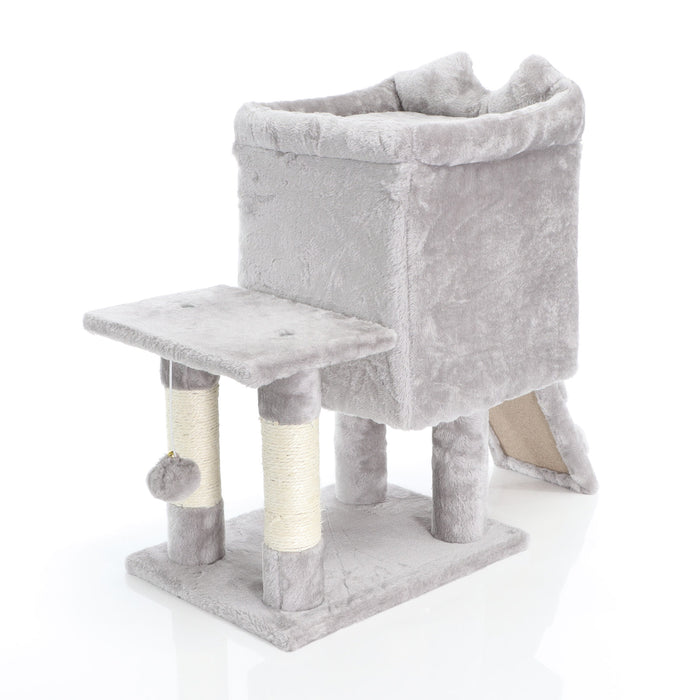 Fudajo Albero tiragraffi grigio chiaro 60cm con casetta per gatti, tronco e sisal