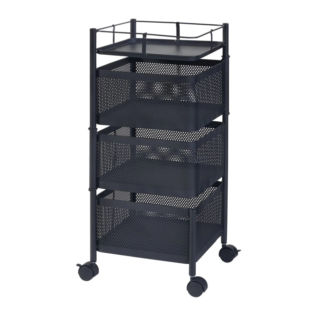 Carrello di servizio carrello da cucina/soggiorno mobile contenitore a 3 ripiani 65 x 27 x 27 cm acciaio nero 03_0009252