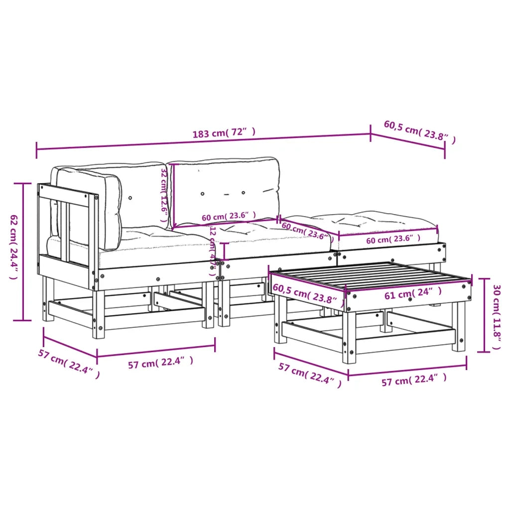 Set Divani Giardino 4 pz con Cuscini Legno Massello di Douglas 3186016