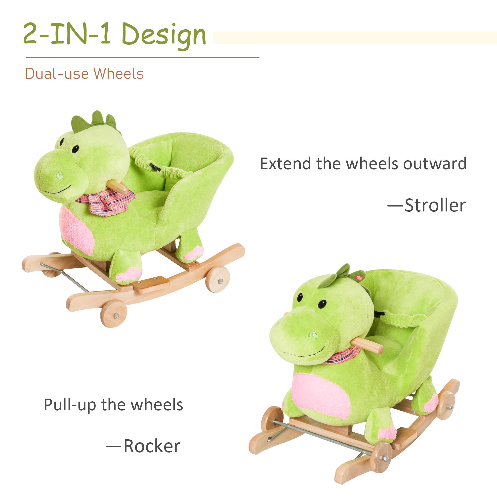 Cavallo a Dondolo per Bambini in Legno e Peluche Drago Verde