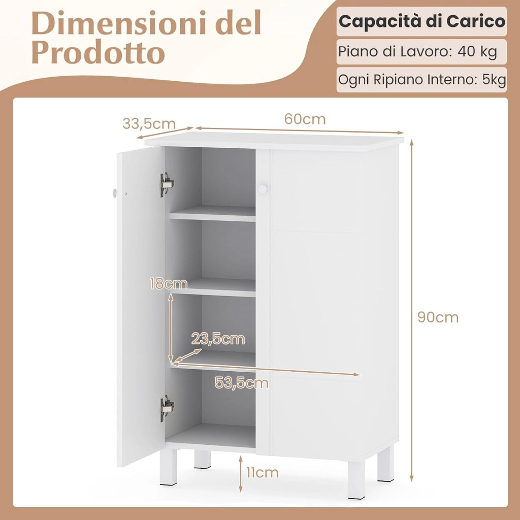Scarpiera a 4 Ripiani, Mobile Porta Scarpe con Mensole Rimovibili e 2 Ante, Scaffale Portascarpe per Ingresso Soggiorno Camera da Letto, 60x33,5x90 cm