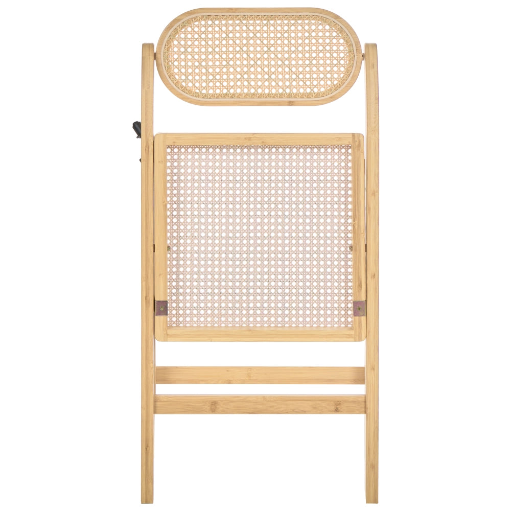 Set di 2 sedie da pranzo in legno di bambù marrone chiaro e rattan PE pieghevoli in stile boho per cucina e sala da pranzo