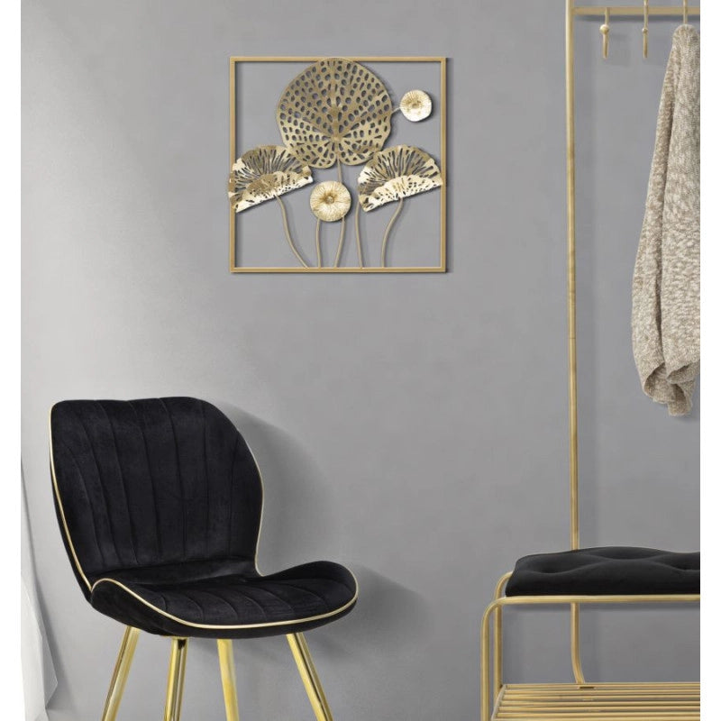 Pannello In Ferro Gold Flowers cm 50x5x50