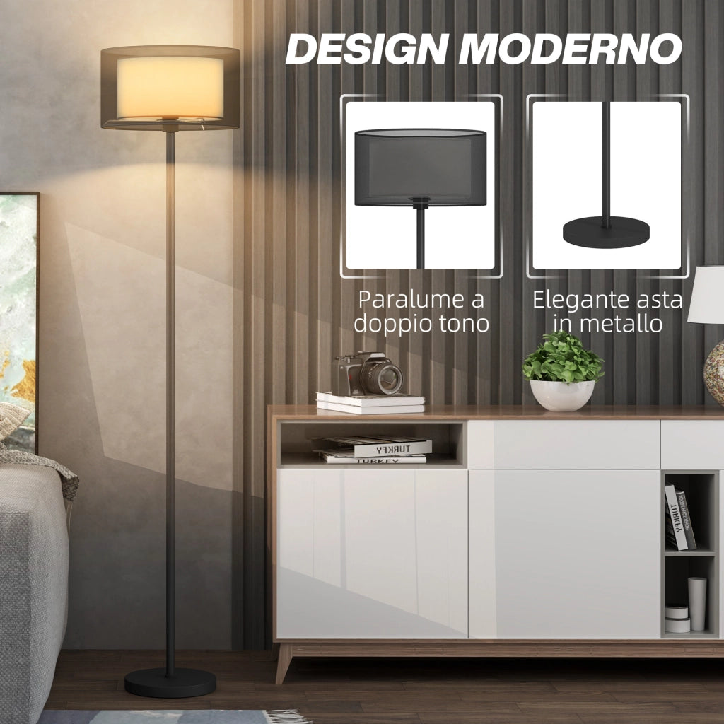 Lampada da Terra Doppia con Interruttore a Pedale ¨C zephmum ¨C Nero ?33x152.5 cm