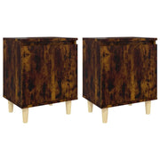 Set di 2 Comodini | Armadio da Notte | Mobiletto da notte con Gambe in Legno Massello Rovere Fumo 40x30x50cm