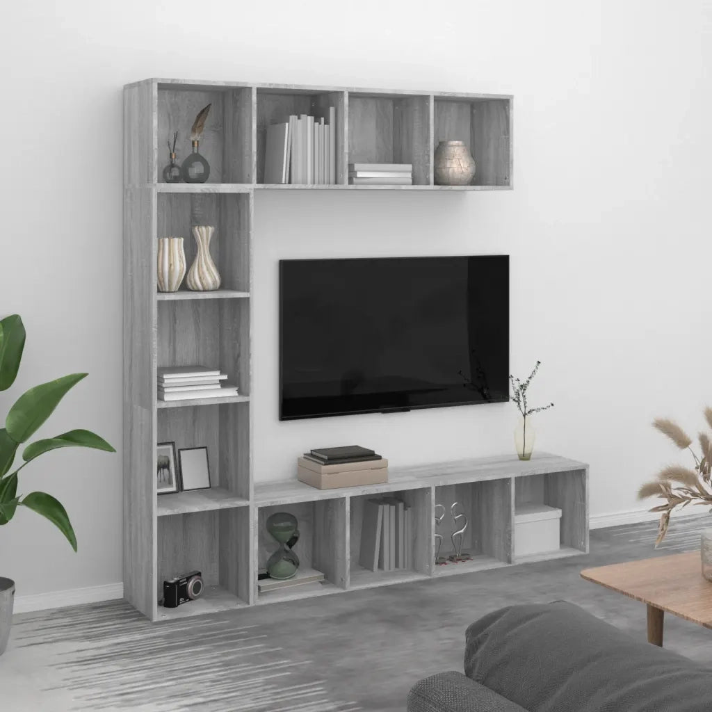 Set Mobili Libreria-Porta TV 3 pz Grigio Sonoma 180x30x180 cm