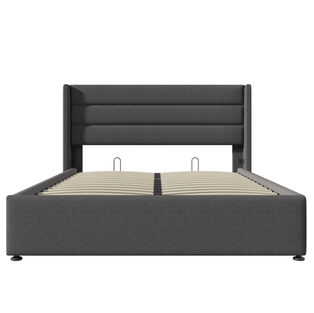 Letto contenitore imbottito 160x200 cm grigio