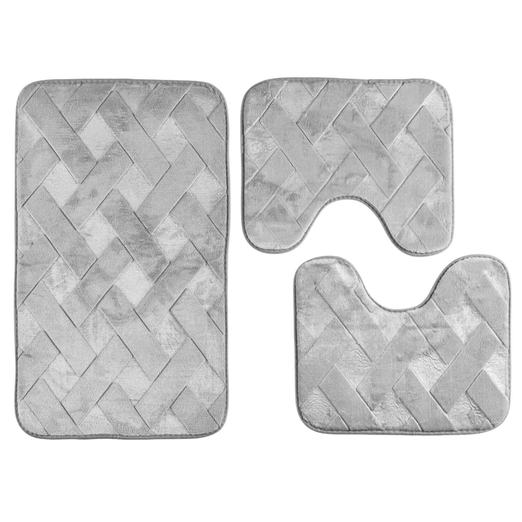 Set 3 Tappeti Bagno WC e Bidet Effetto Memory Morbidi Antiscivolo 1 Tappeto 45x75 cm 2 Tappeti 45x40 cm  Assorbenti,Lavabili Design Moderno Grigio