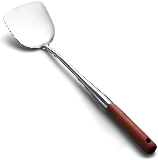 Set di Spatole per Wok - Acciaio Inossidabile - Accessori Cucina - Resistenti al Lavastoviglie - Manico in Legno - Progettazione Resistente al Fuoco