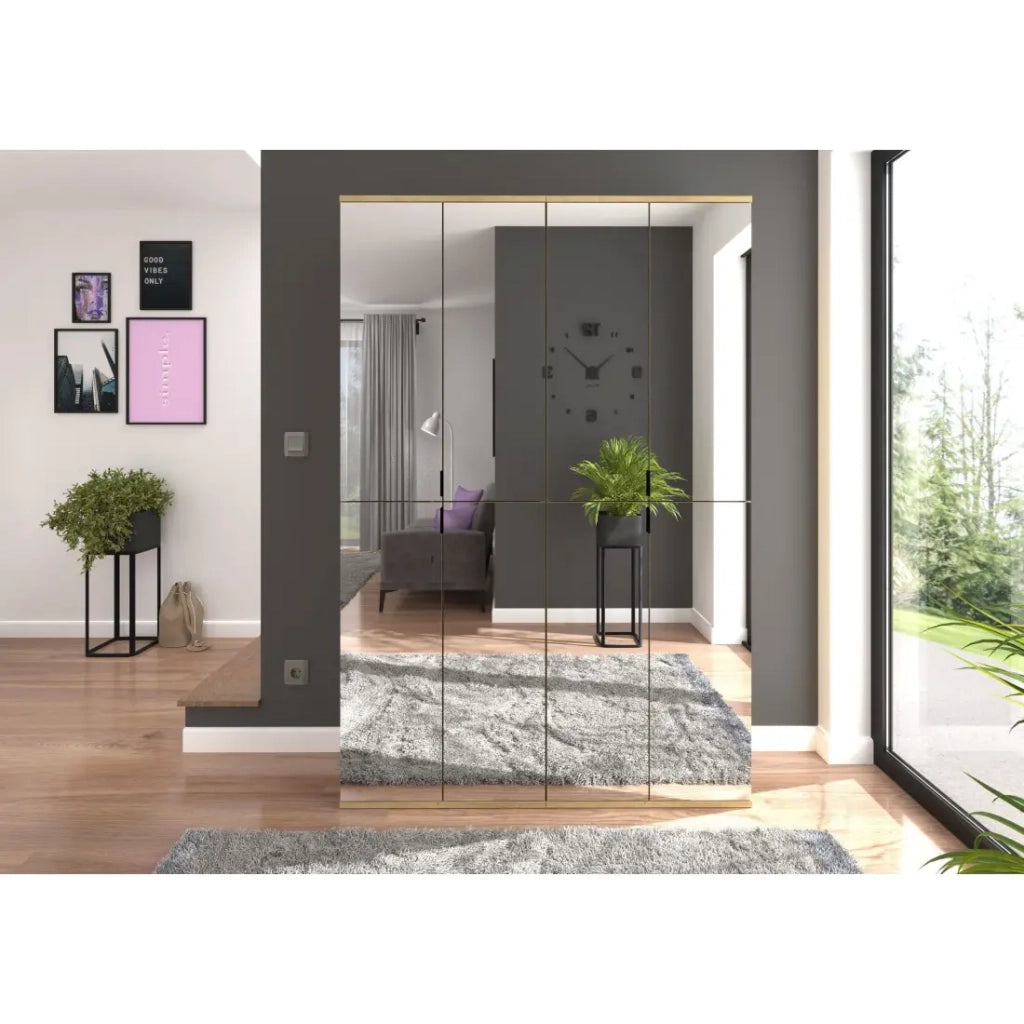 Armadio BODITE – 8 porte con specchi – Rovere chiaro – Eleganza e funzionalità