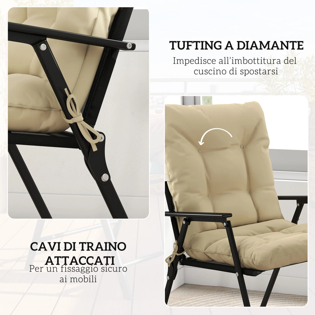 Set 2 Cuscini per Sedie da Esterno 120x50x8 cm con Lacci di Fissaggio in Poliestere e Cotone Beige