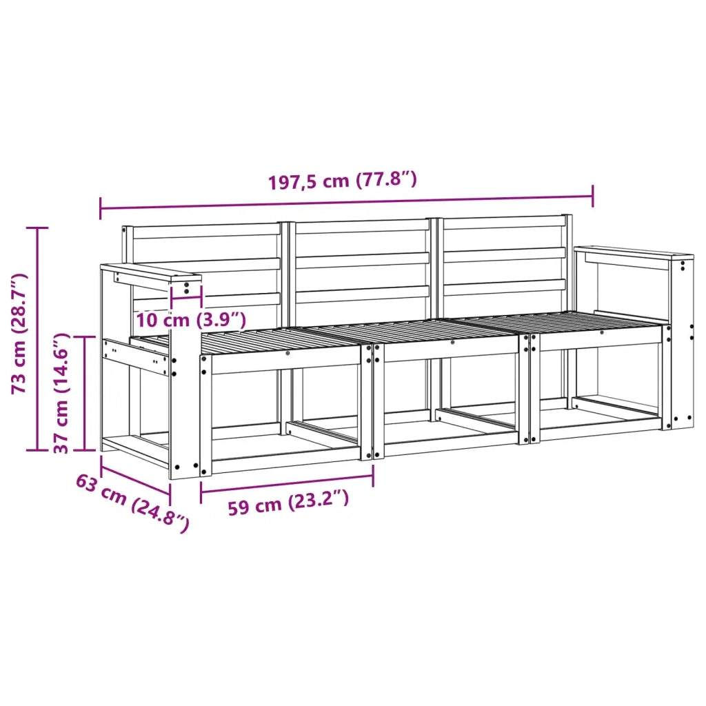 Set di divani da esterno 3 pcs Bianco 197,5 x 63 x 73 cm 3387178