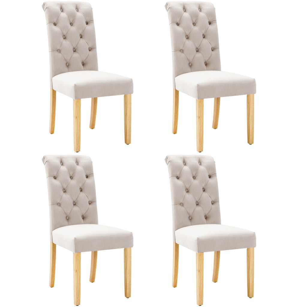 SEDIA da pranzo in velluto beige con gambe in quercia, Set da 4 pezzi