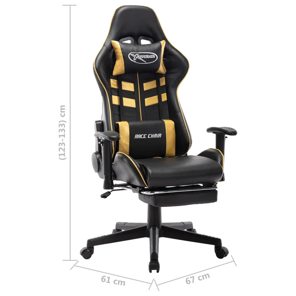 Sedia da Gaming | Sedia da e-sports con Poggiapiedi Nera e Oro in Similpelle