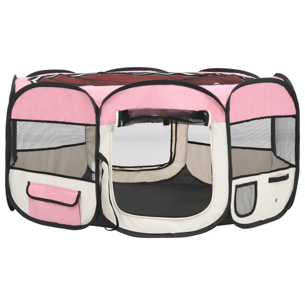 Box pieghevole per cani con borsa per il trasporto 145 x 145 x 61 cm rosa 02_0001732
