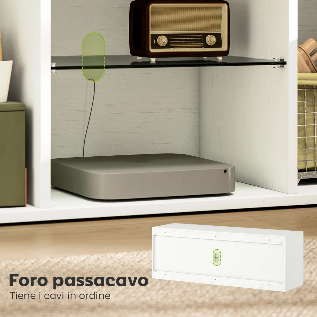 Mobile Porta TV fino a 55" Sospeso o a Terra,Ante Soft Close-Credenza  per TV,Foro Passacavi e Ripiano in Vetro,Bianco