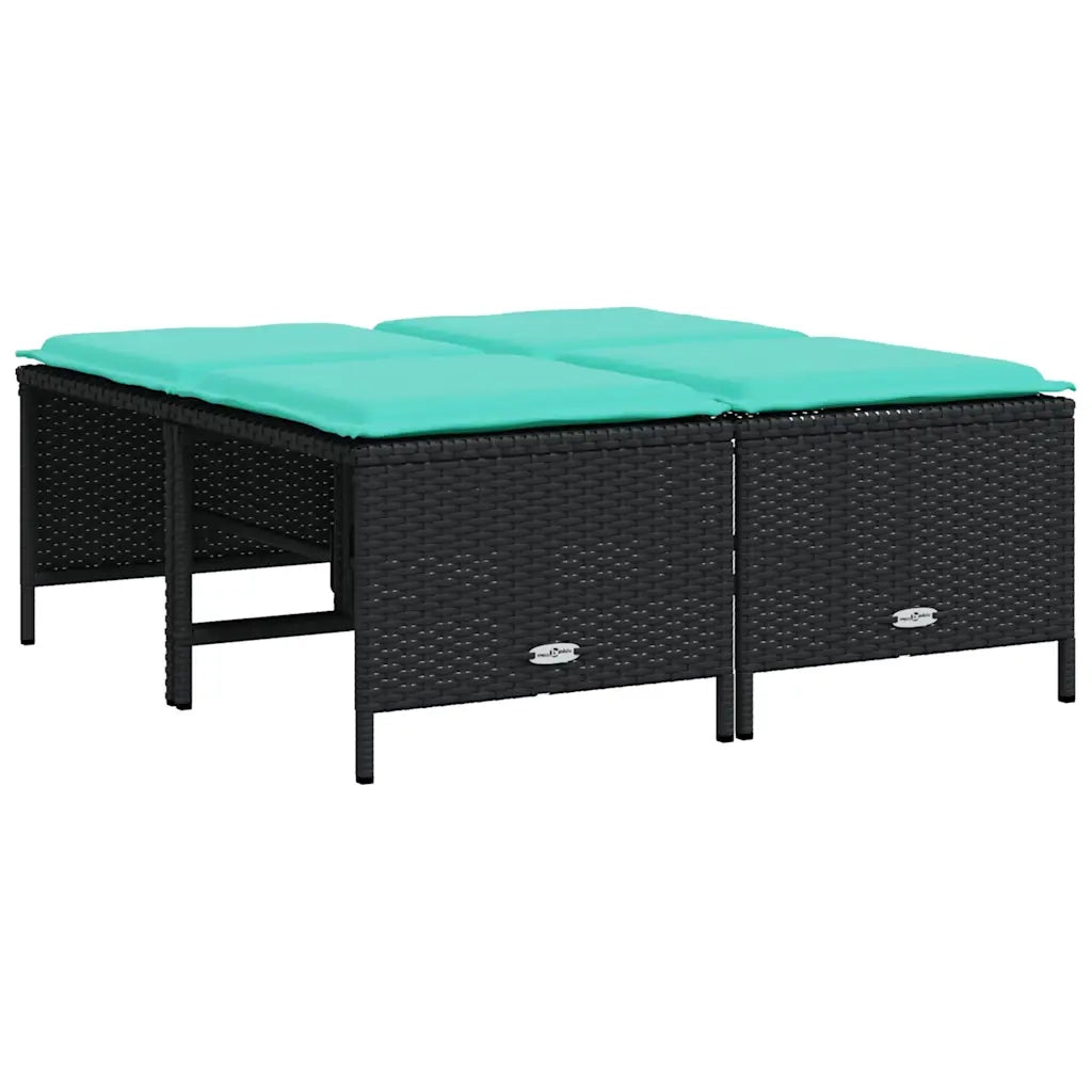 Sgabelli da giardino con Cuscini 4 pz in Polyrattan Nero 368370