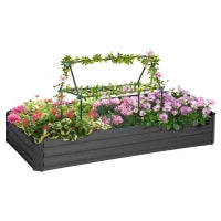 Letto per Orto Rettangolare in Metallo con Pali per Pomodori e Piante Rampicanti, 180 x 90 x 29.5 cm, Grigio Scuro