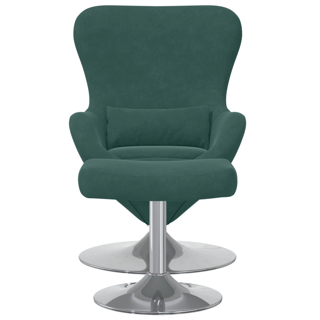 Poltrona a Uovo con Pouf in Velluto Verde Scuro