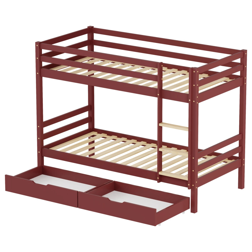 Letto a castello per bambini 190x90cm in terracotta con cassetti AMBRE