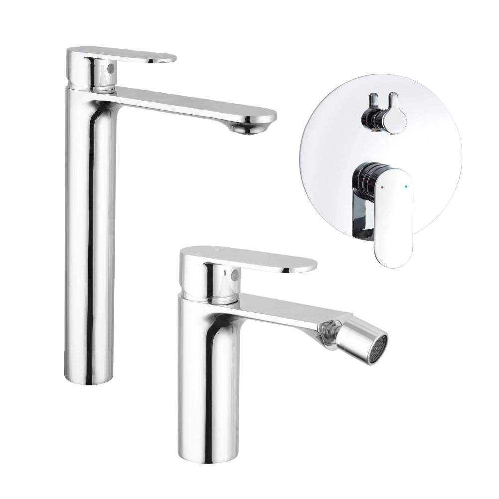 Set miscelatori: lavabo alto bidet senza scarico e incasso doccia c/deviatore cromato | Kerry
