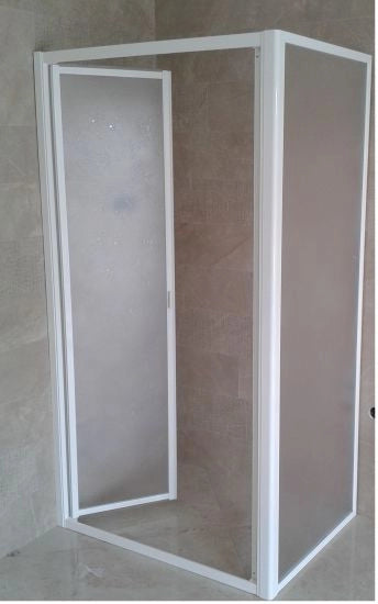 Box doccia acrilico - 2 lati, fisso piu' saloon (2 battenti) - Misura: 80 x 80 x h185 