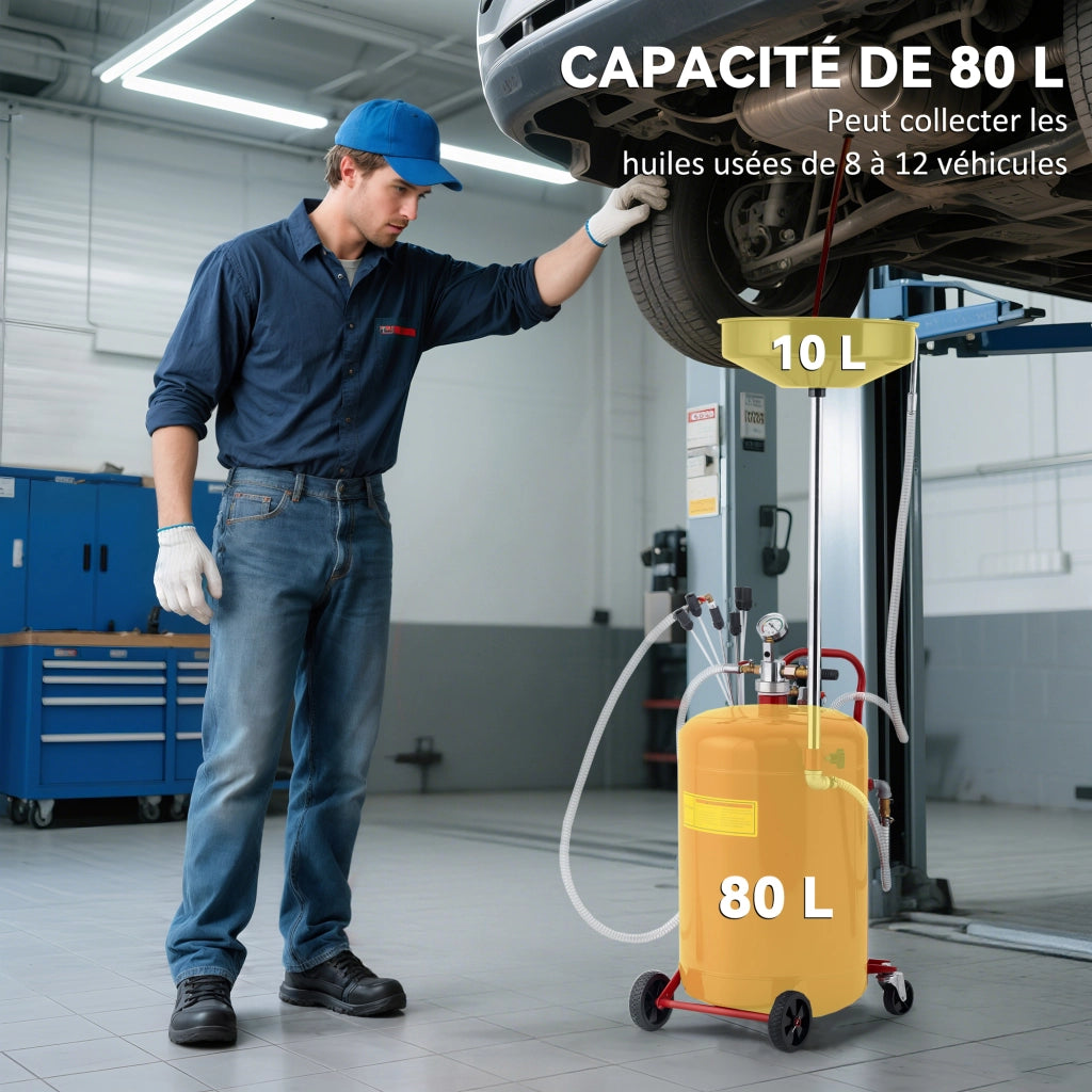 Recuperatore Olio Usato 80L ¨C zephmum ¨C 101-141 cm Ruote Maniglia Rossa