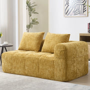OKWISH Divano 2 Posti, Seduta Morbida con Tasche Laterali e Cuscino Incluso, Stile Chaise Longue, Ciniglia, Giallo