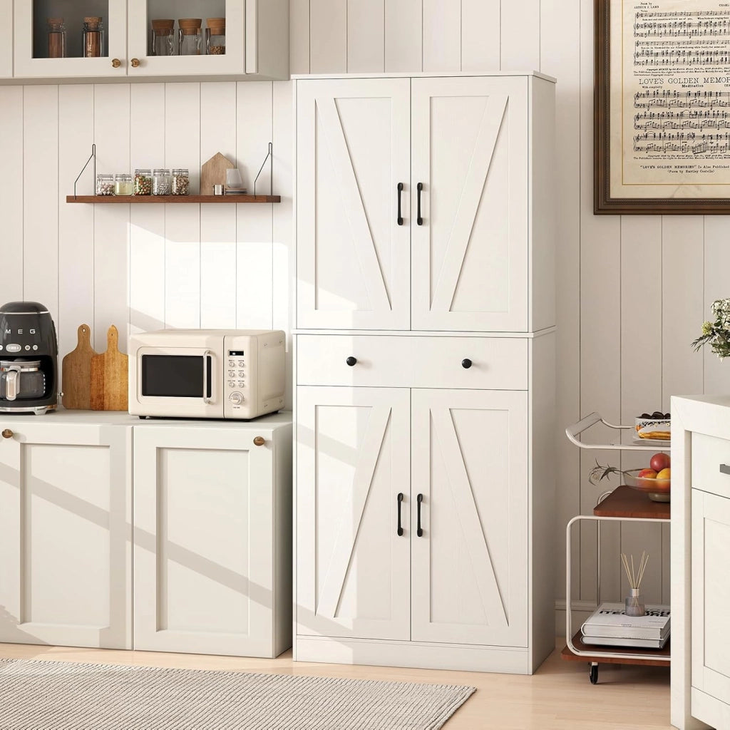 Armadio da cucina alto, 183 cm, buffet, da cucina, a buffet, con cassetto e ante, armadietto alto con ripiani regolabili, armadietto multiuso