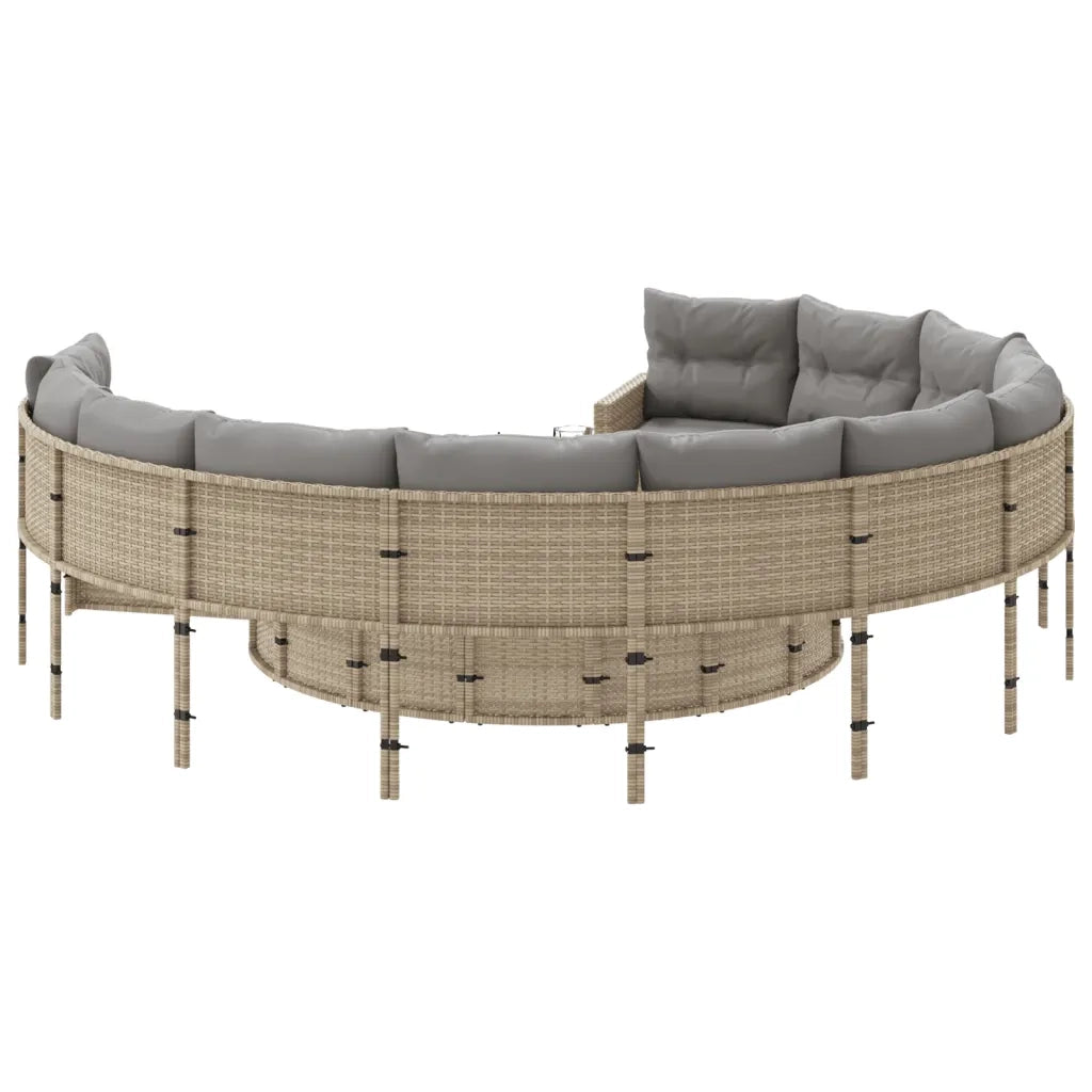 vidaXL Divano da Giardino con Cuscini Circolare Beige in Polyrattan