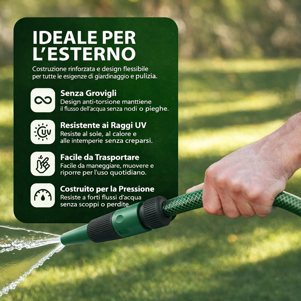 Tubo da Giardino 30 m Ø14mm per Irrigazione Max 6 bar 3 Giunti e 1 Spruzzatore